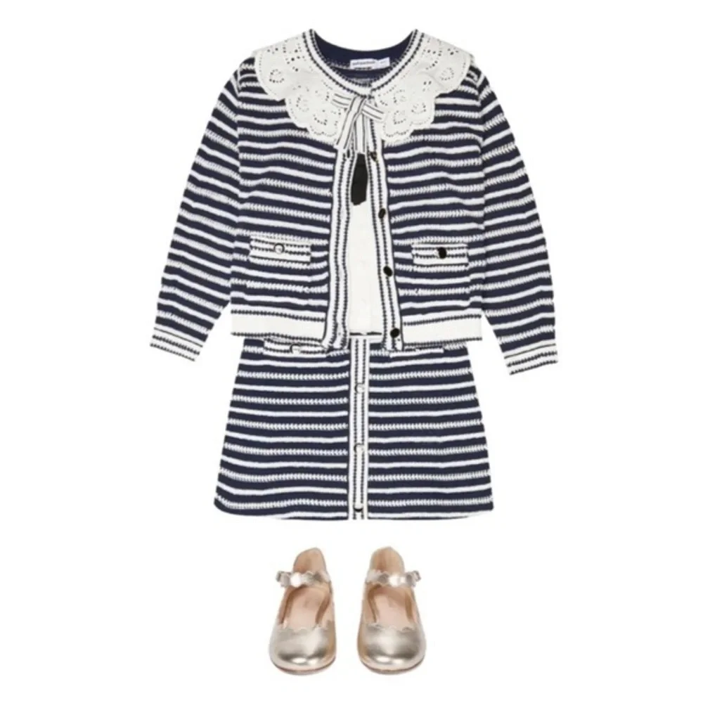 SELF PORTRAIT TODDLER GIRL CONTRAST ROPE KNIT CARDIGAN AND SKIRT